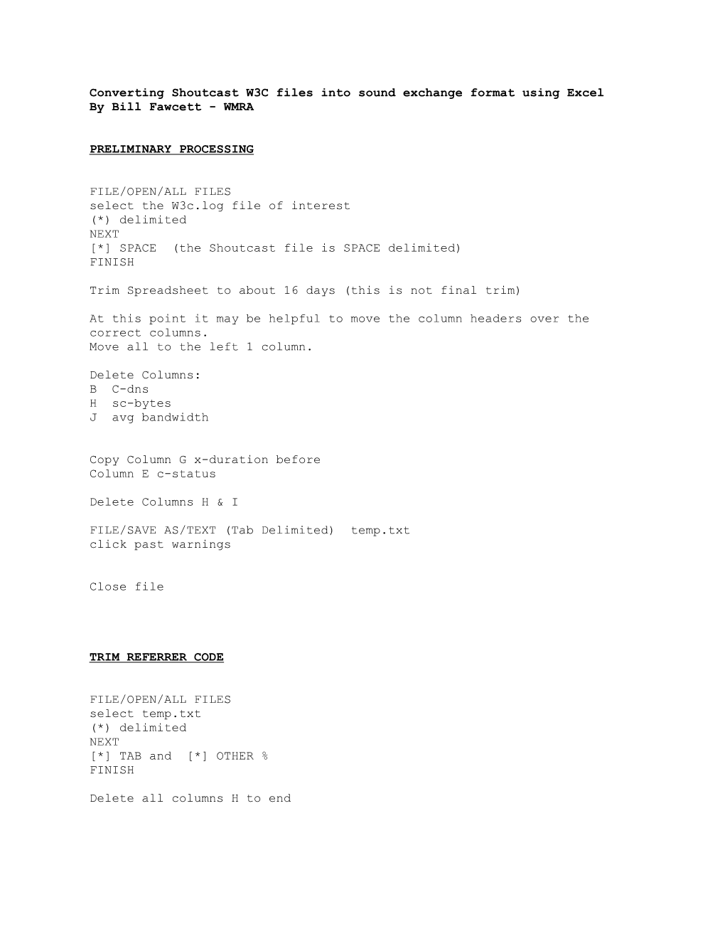 Converting Shoutcast W3C Files Into Sound Exchange Format Using Excel