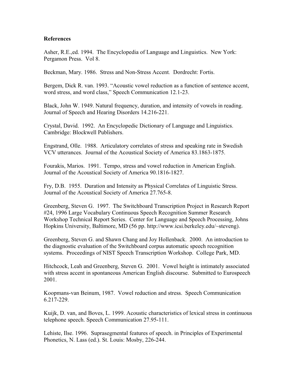 Asher, R.E.,Ed. 1994. the Encyclopedia of Language and Linguistics. New York: Pergamon
