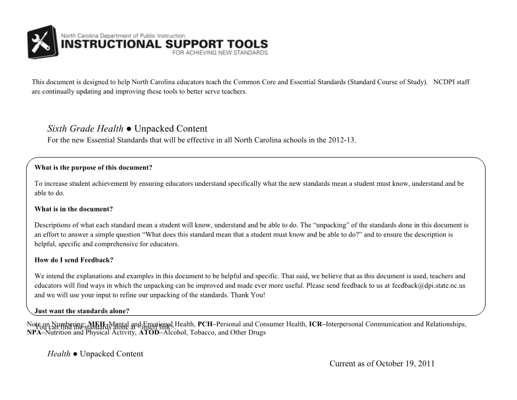 This Document Is Designed to Help North Carolina Educators Teach the Common Core and Essential