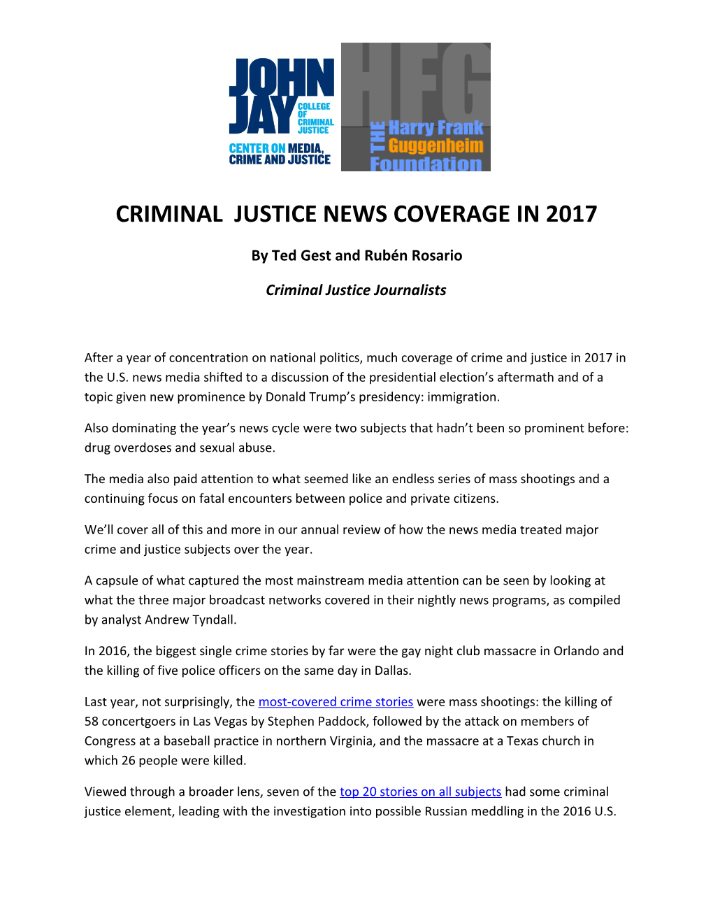 Criminal Justice News Coverage in 2017