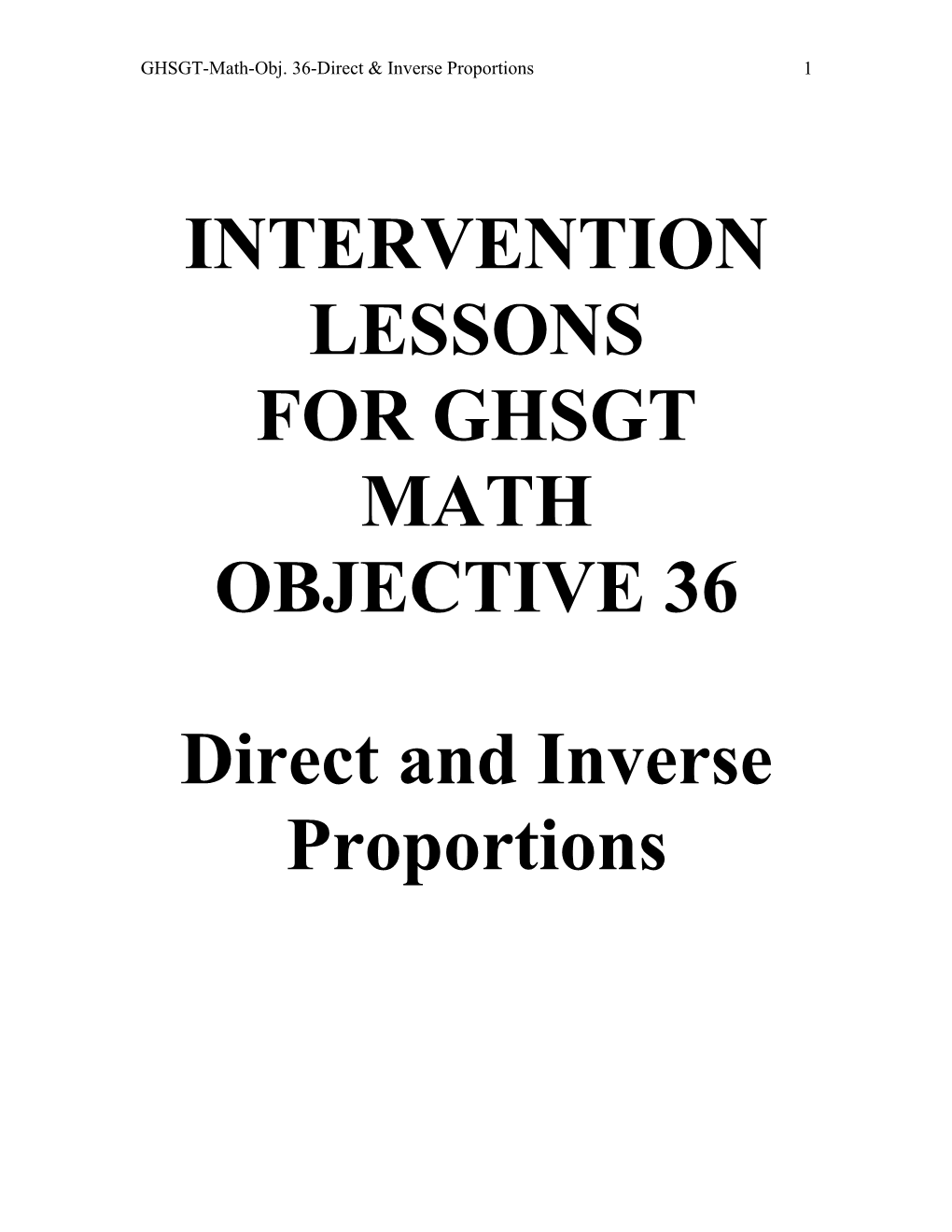 GHSGT-Math-Obj. 36-Direct & Inverse Proportions