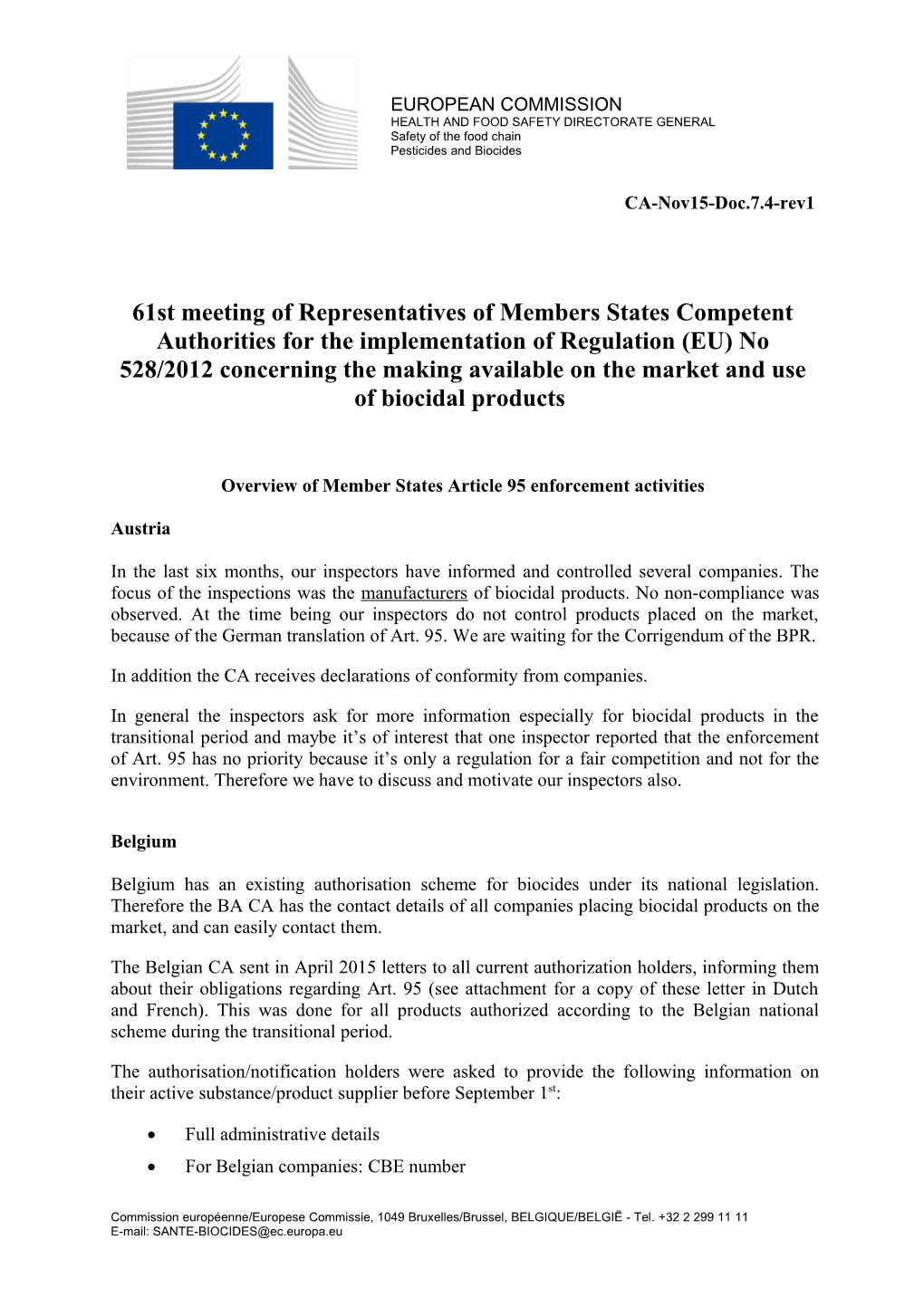 Overview of Member States Article 95 Enforcement Activities