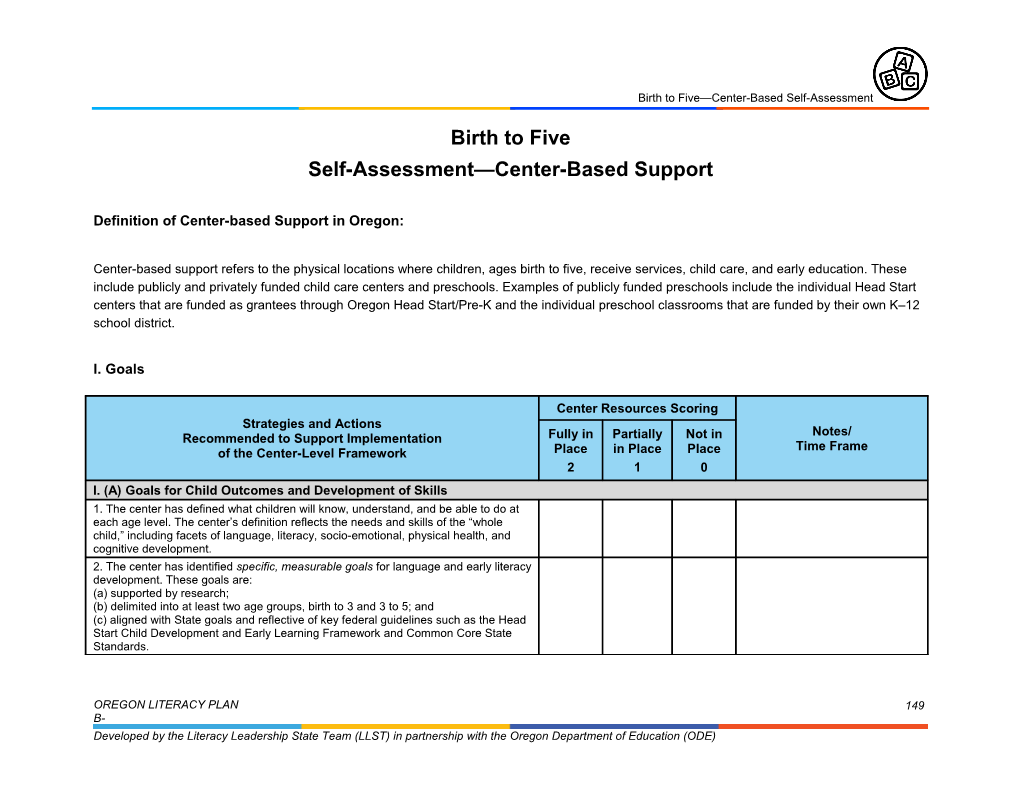 Self-Assessment Center-Based Support
