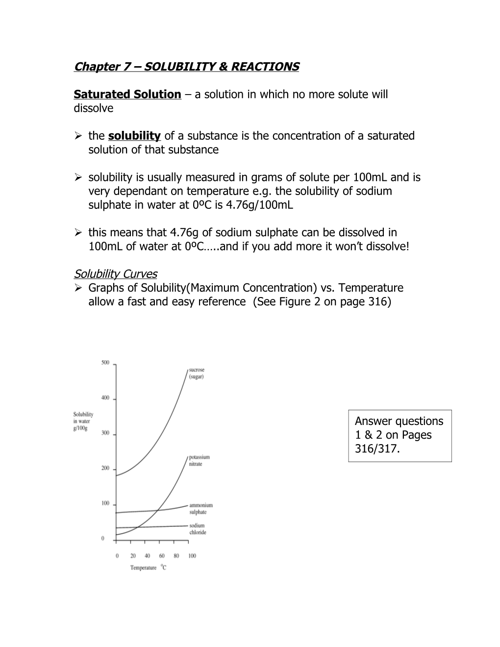 Chapter 7 SOLUBILITY & REACTIONS