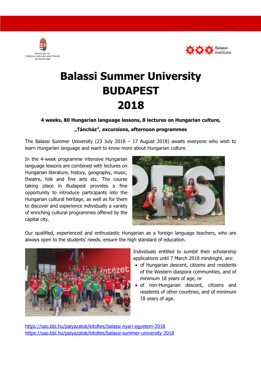 Balassi Summer University Budapest