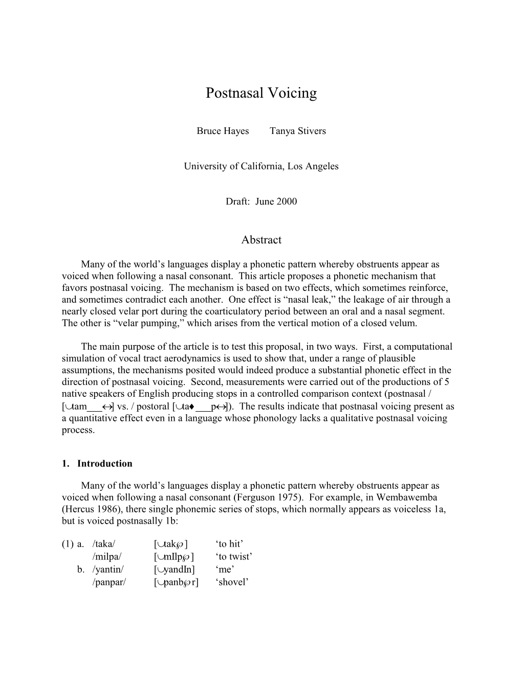Hayes and Stiversa Phonetic Account of Postnasal Voicingp. 1