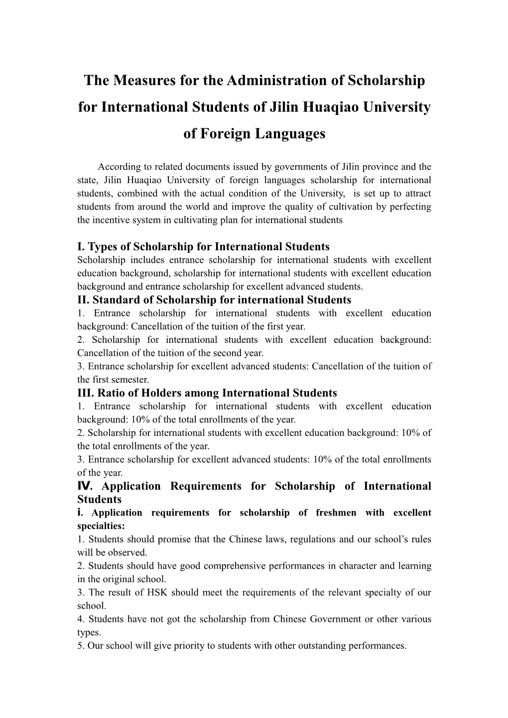 I. Types of Scholarship for International Students