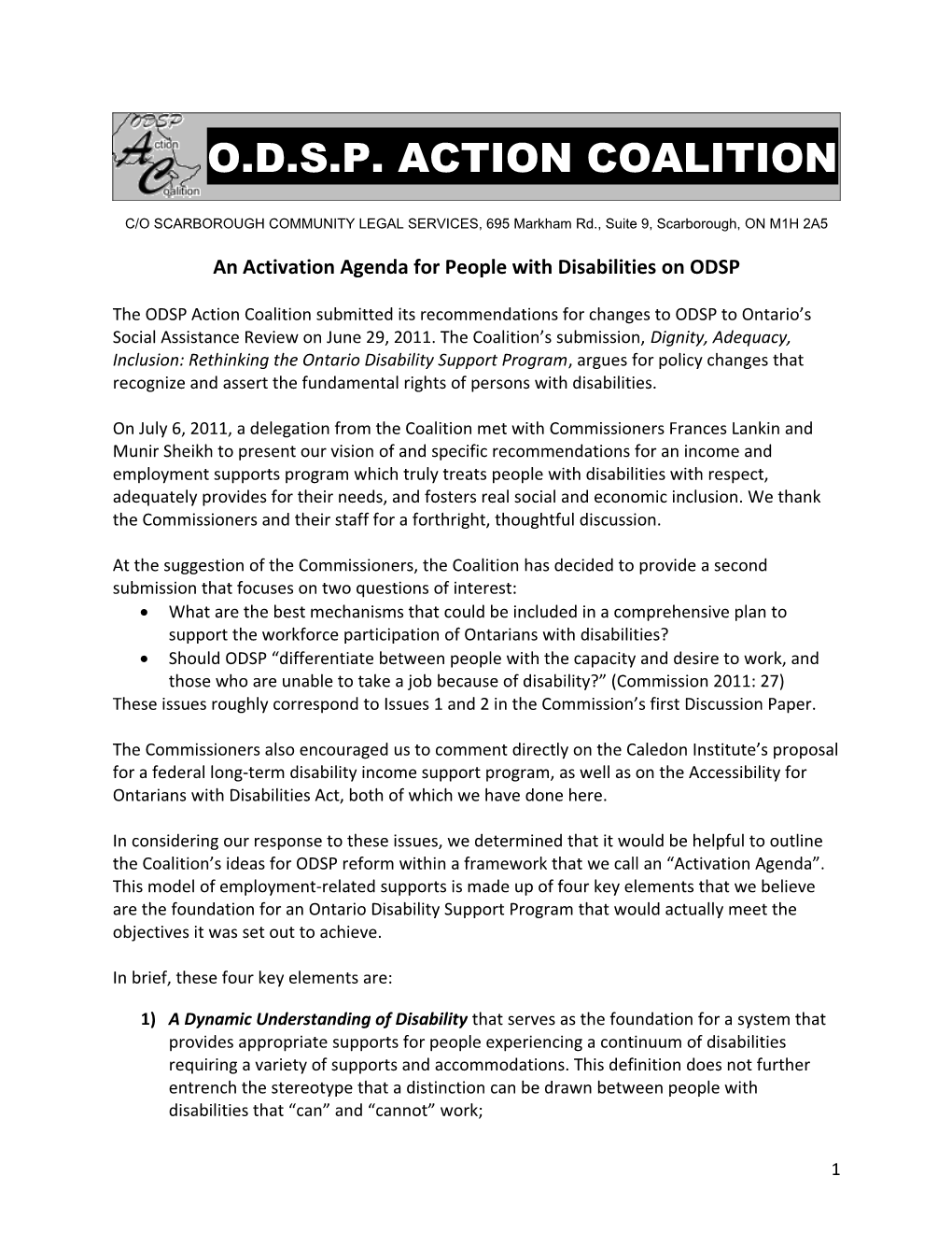 An Activation Agenda for People with Disabilities on ODSP