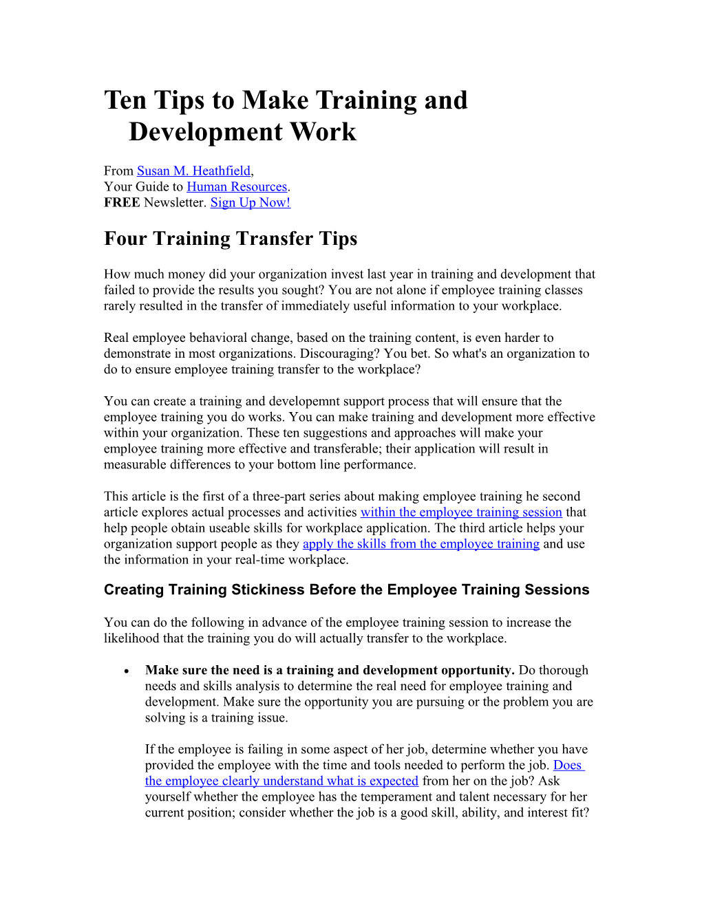 Ten Tips to Make Training and Development Work