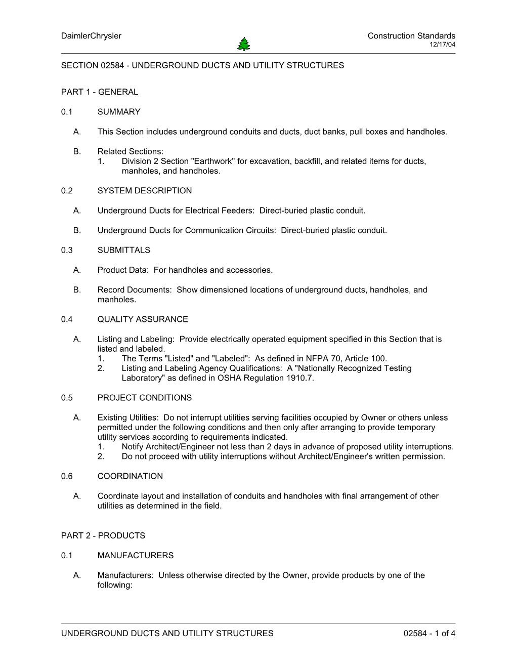 Section 02584 - Underground Ducts and Utility Structures