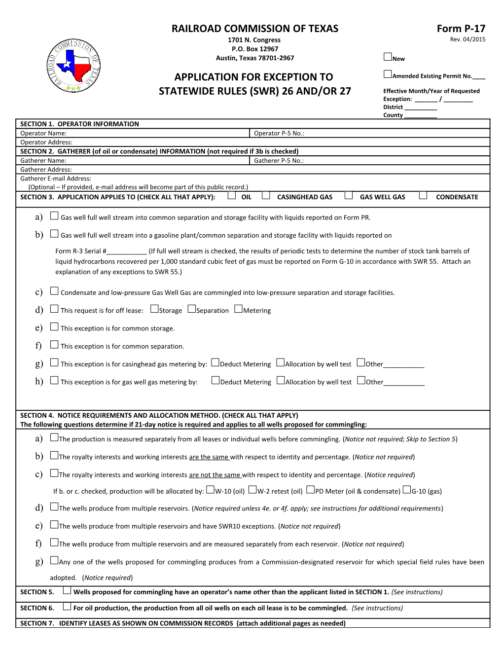 Statewide Rules (Swr) 26 And/Or 27