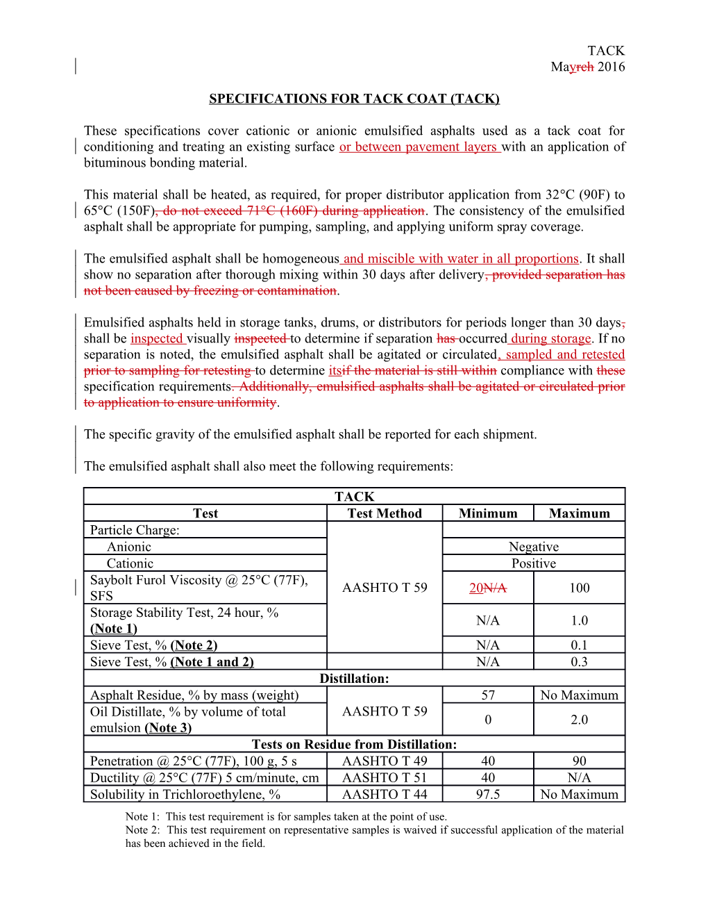 Specifications for Tack Coat (TACK)