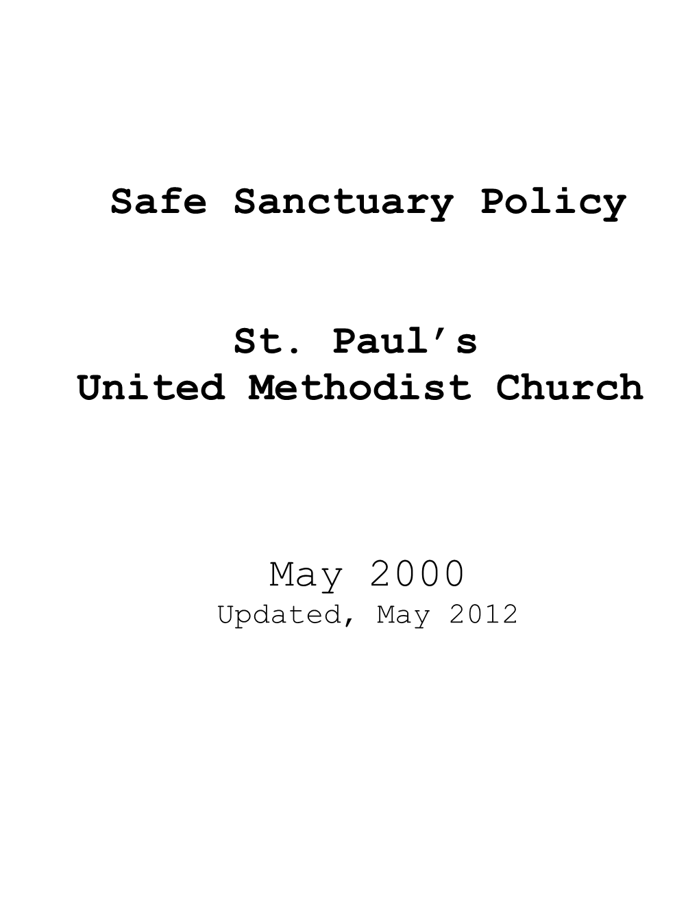 Safe Sanctuary Policy