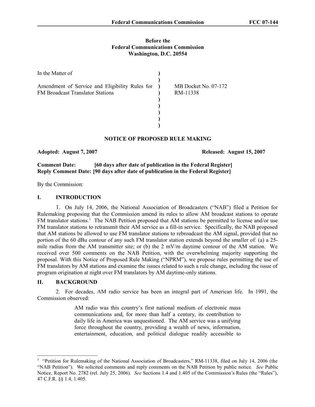 Federal Communications Commissionfcc 07-144