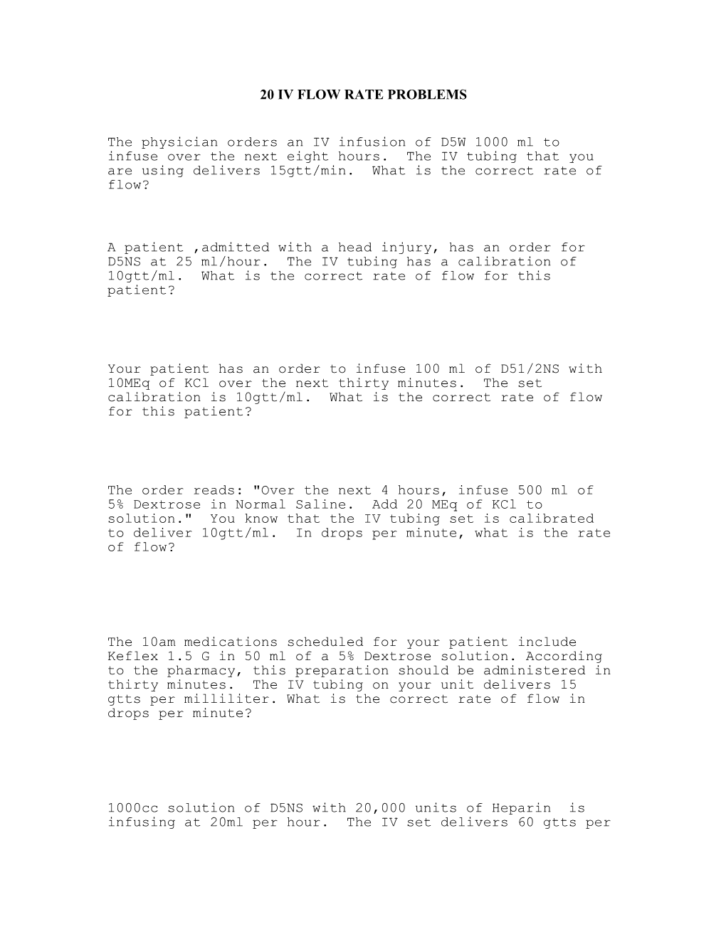 20 Iv Flow Rate Problems