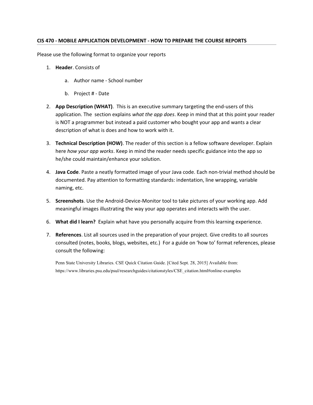 Cis 470 - Mobile Application Development - How to Prepare the Course Reports