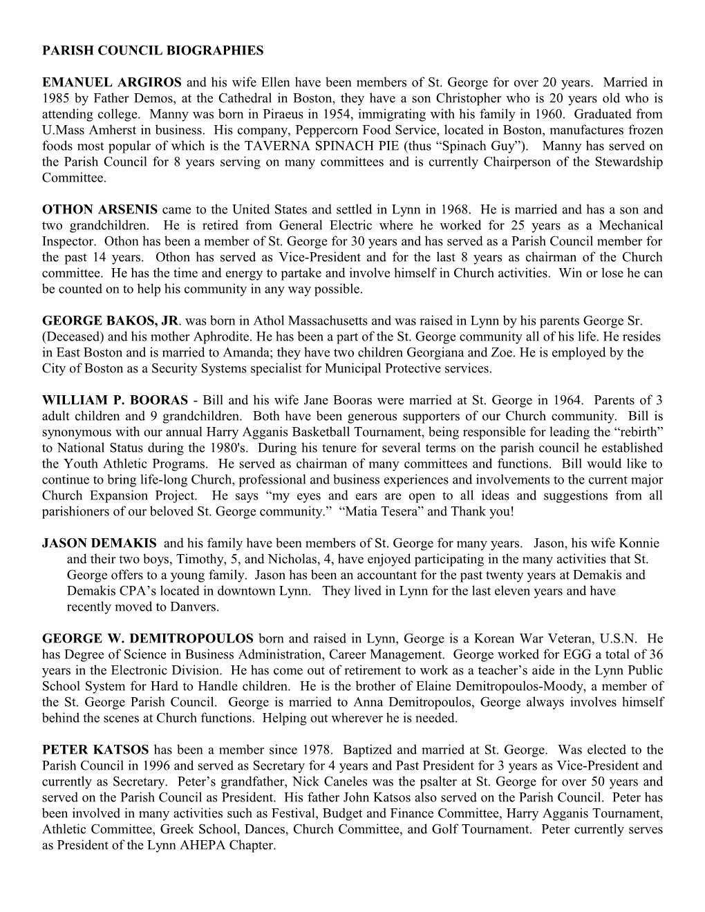 Parish Council Biographies