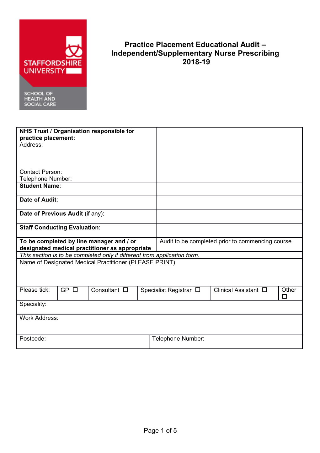 Practice Placement Educational Audit