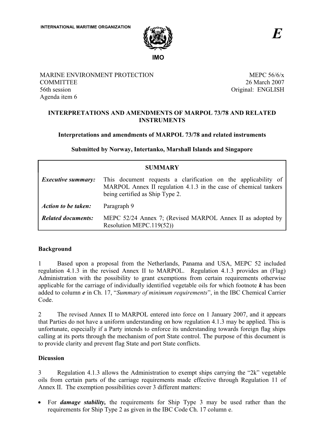 Interpretations and Amendments of Marpol 73/78 and Related Instruments