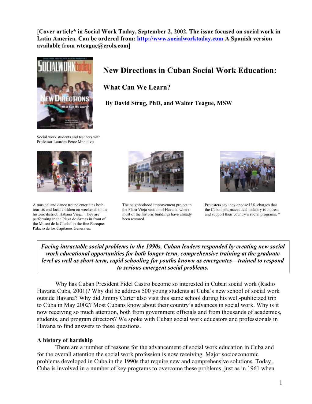 New Directions in Cuban Social Work Education