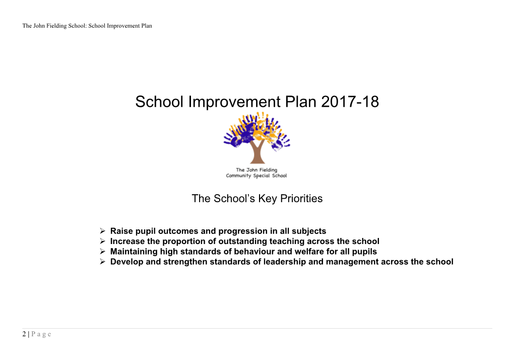 The John Fielding School: School Improvement Plan