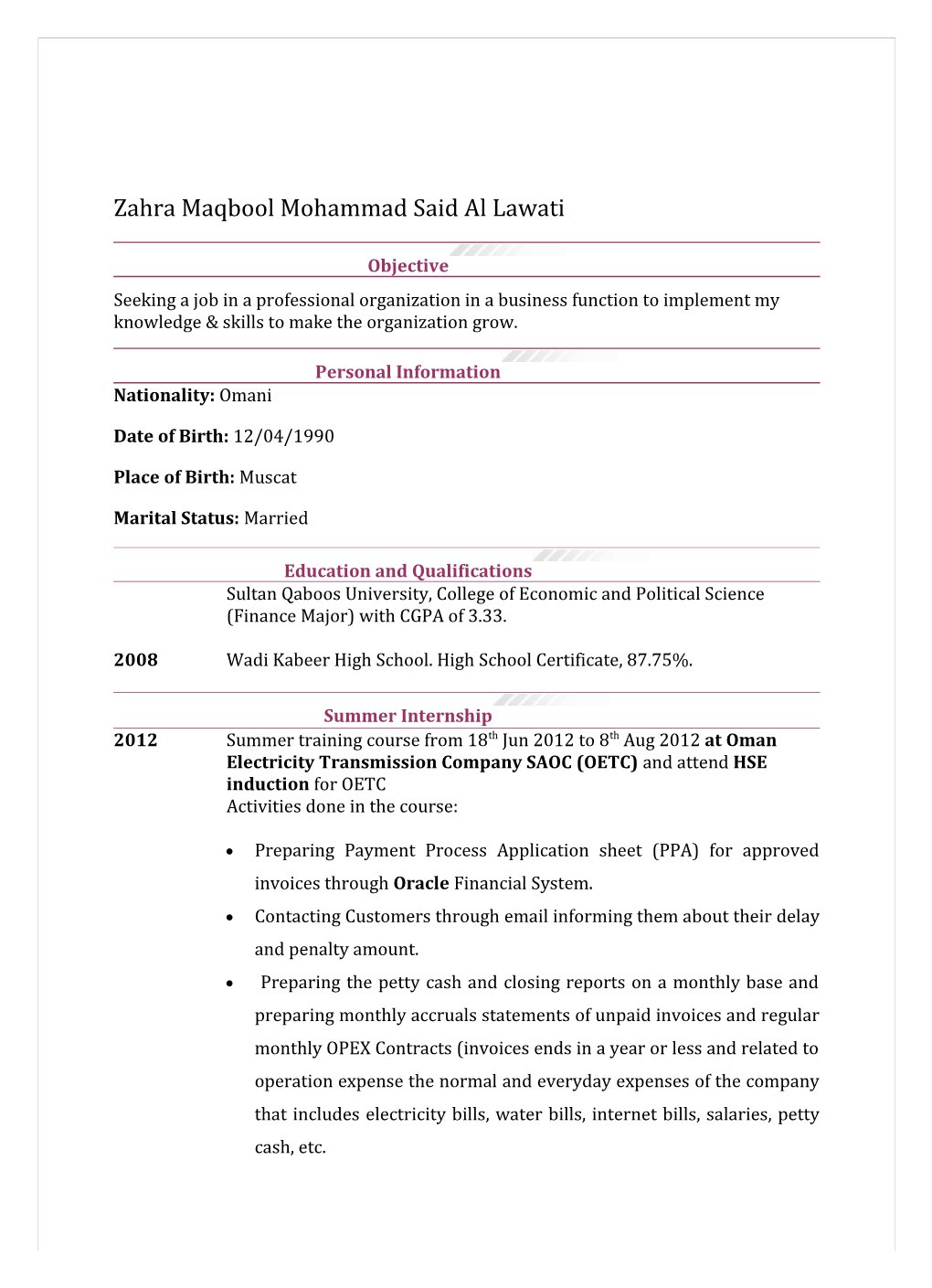 Zahra Maqbool Mohammad Said Al Lawati