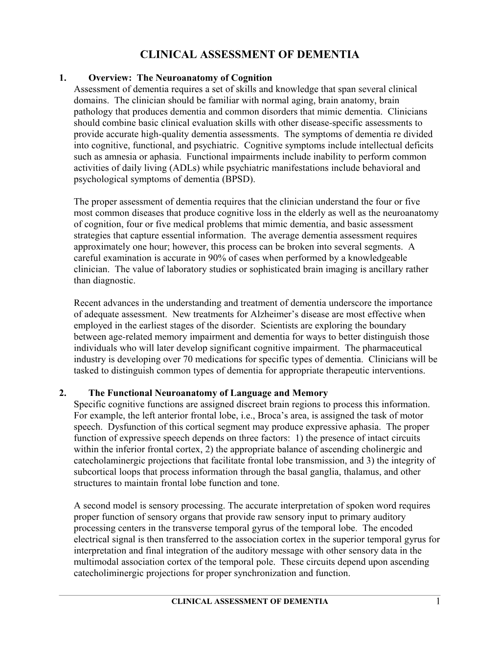 Clinical Assessment of Dementia