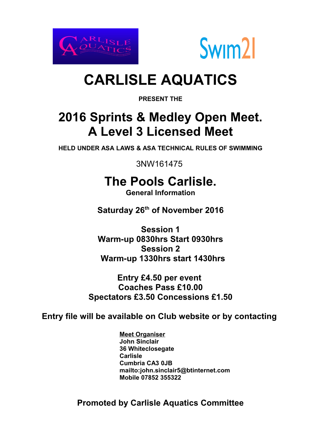 2016 Sprints & Medley Open Meet