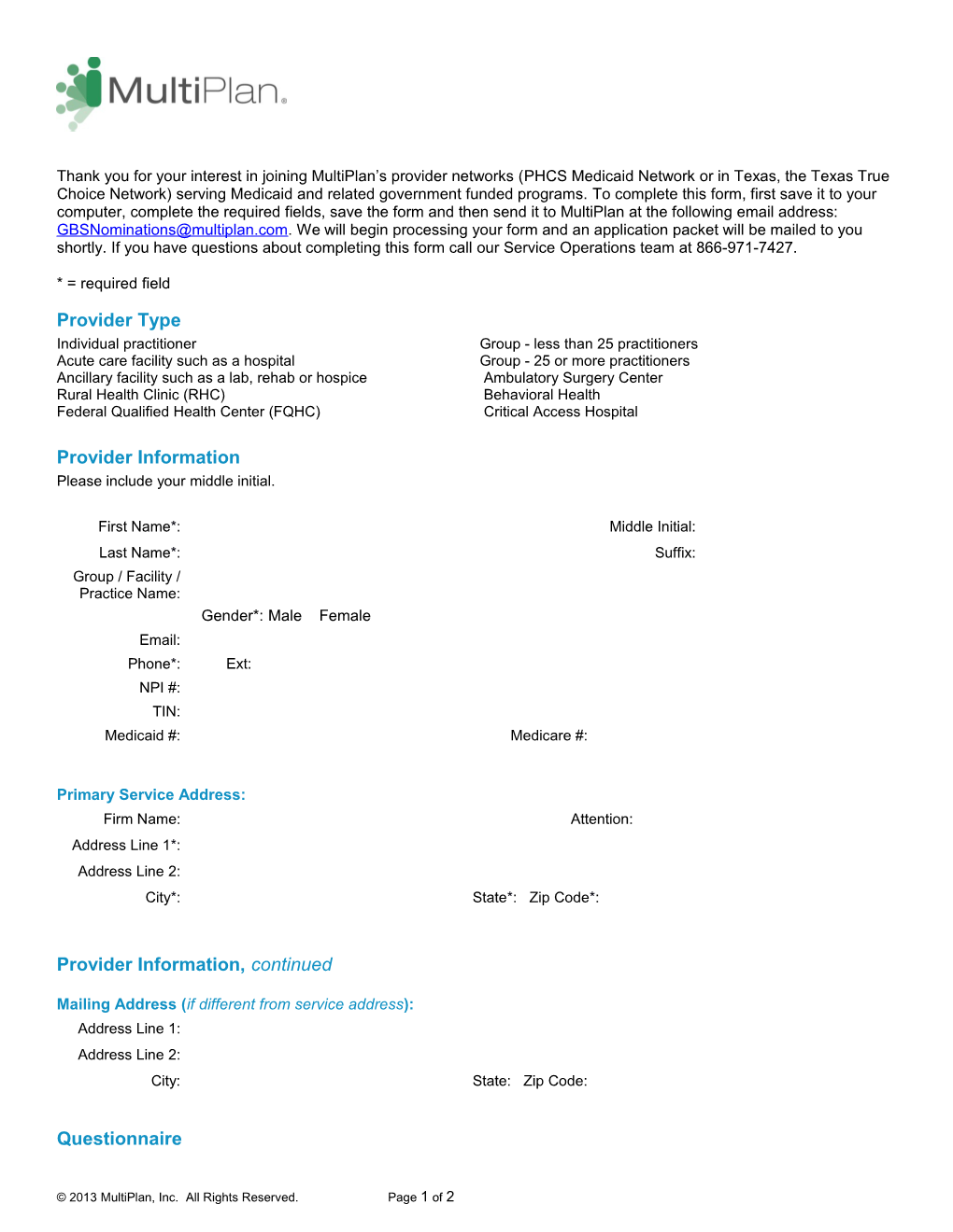 PHCS Medicaid Network Online Application Request