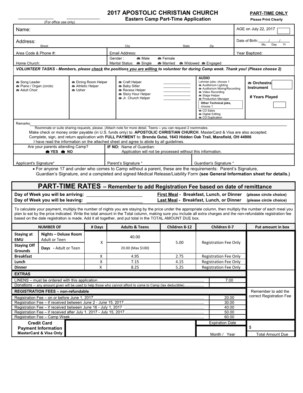 FULL TIME RATES ONLY - Remember to Add Registration Fee Based on Date of Remittance