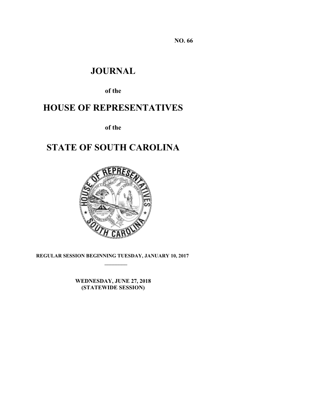 House Journal for 6/27/2018 - South Carolina Legislature Online