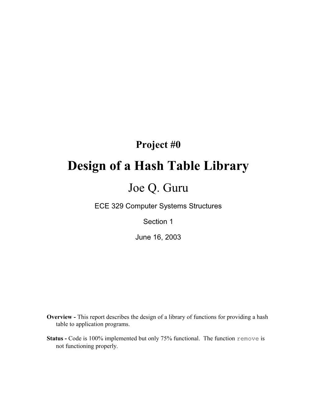 Design of a Hash Table Library