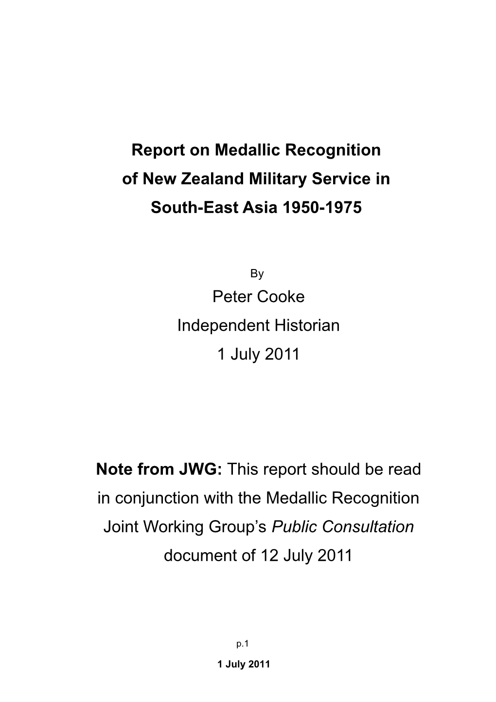 Report on Medallic Recognition
