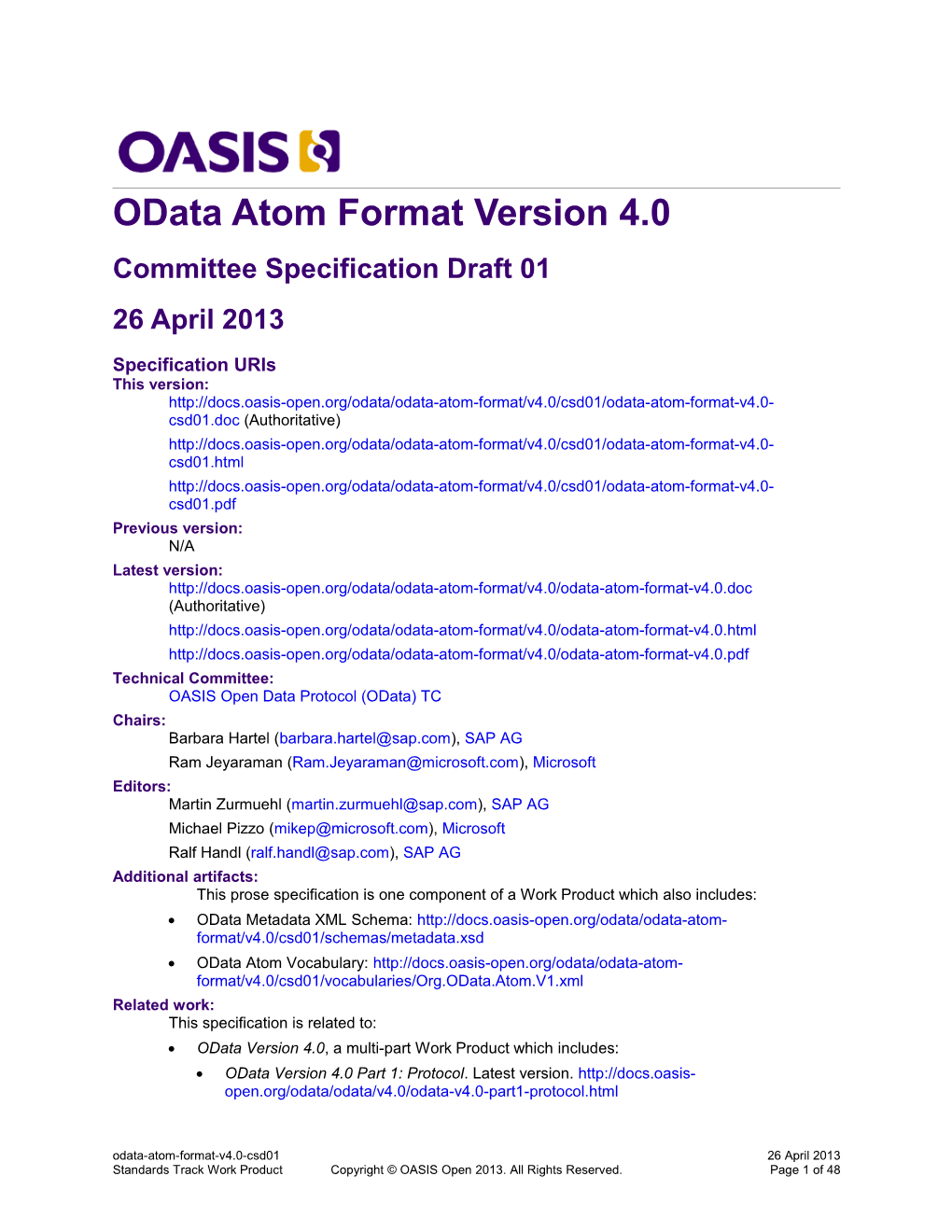 Odata Atom Format Version 4.0