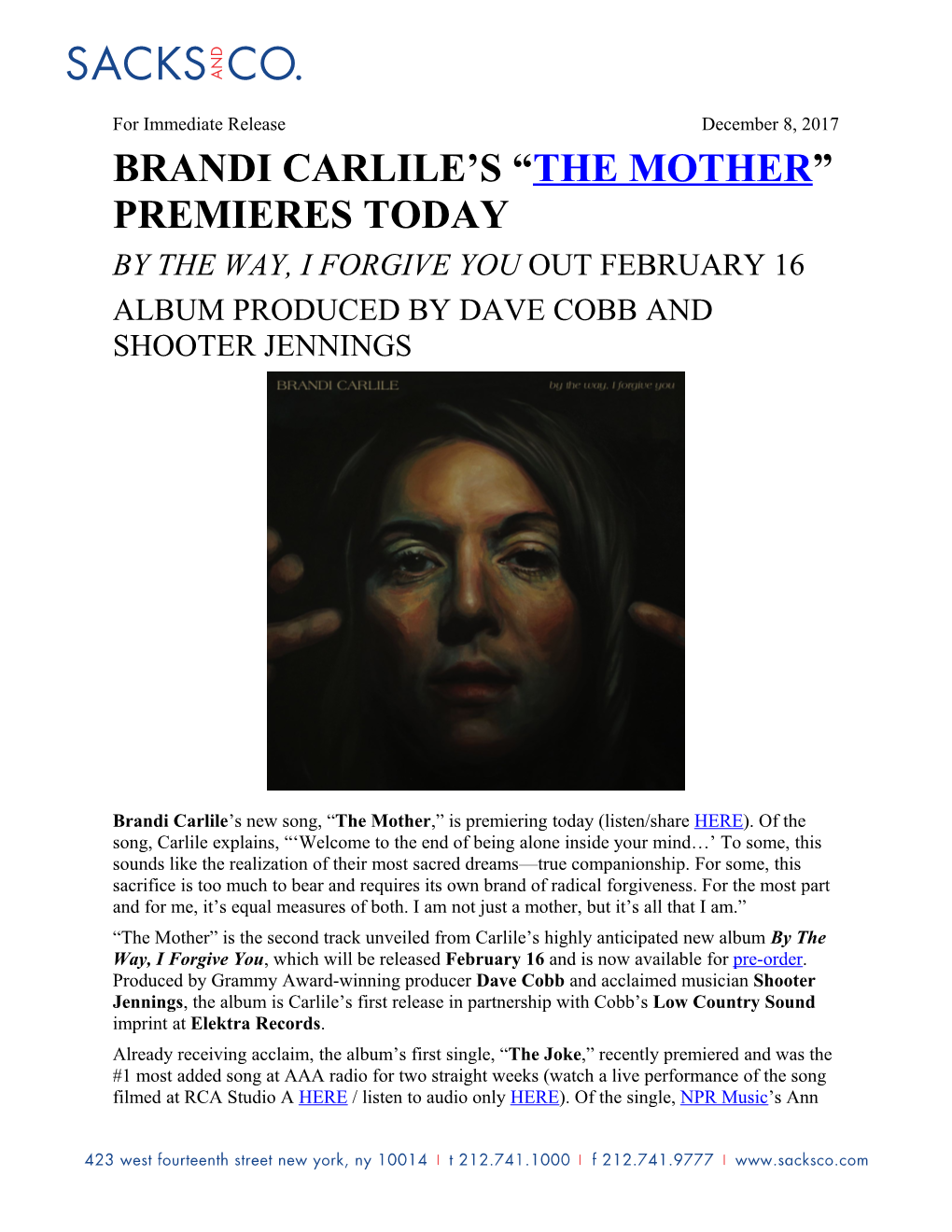 Brandi Carlile S the Mother Premieres Today