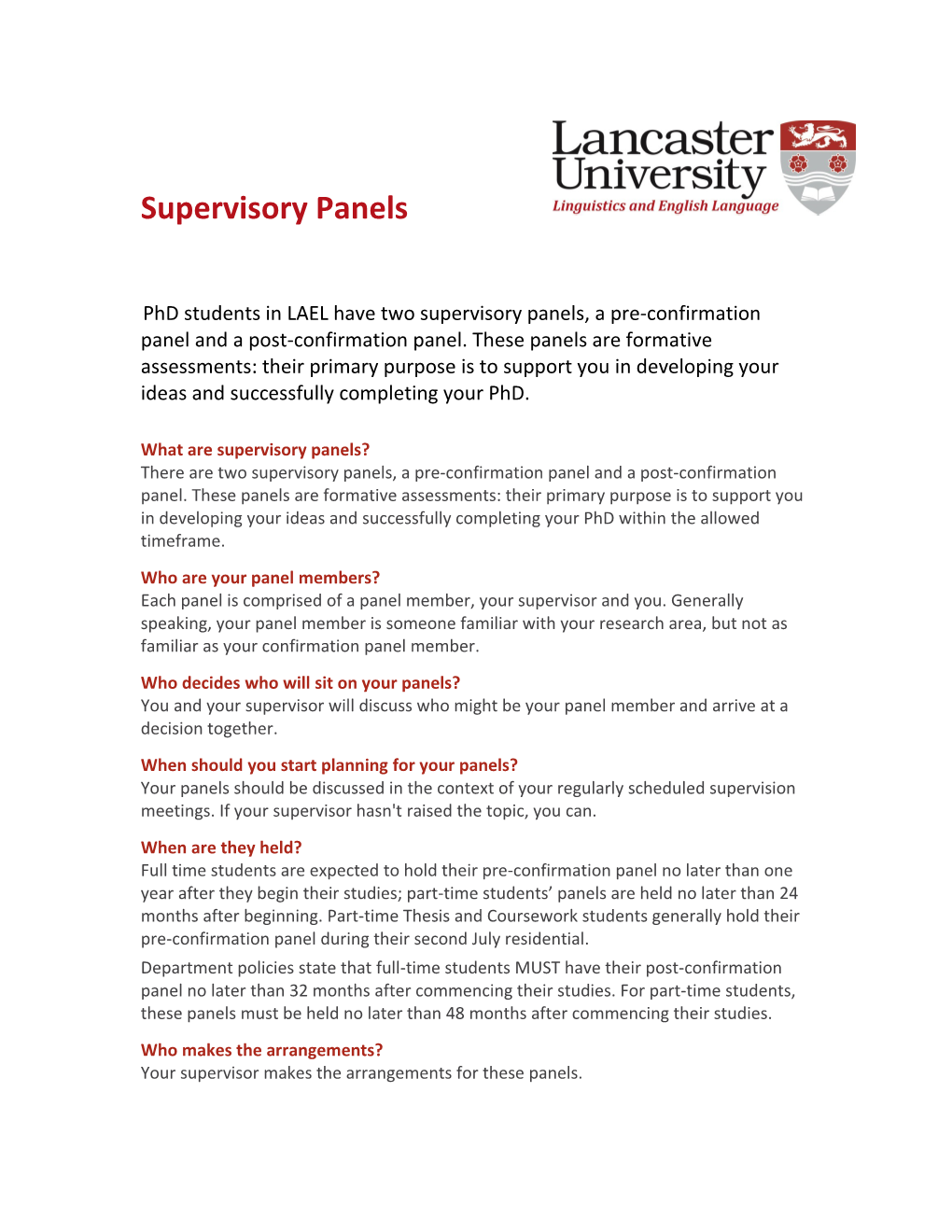 Supervisory Panels