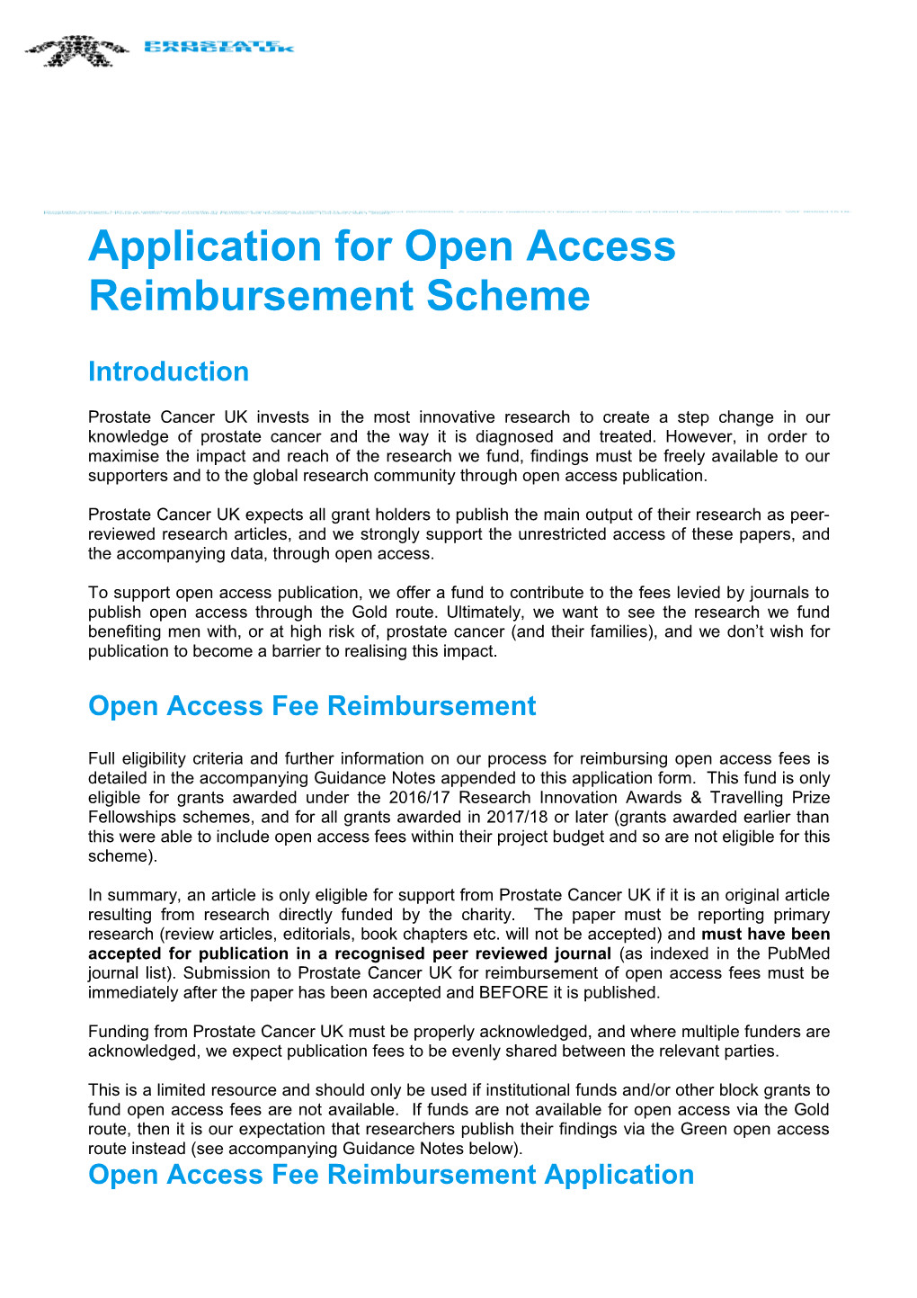 Application for Open Access Reimbursement Scheme