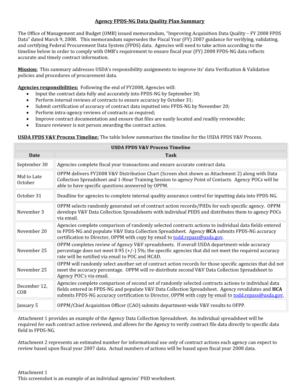 Agency FPDS-NG Data Quality Plan Summary