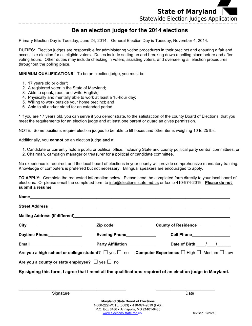 Statewide Election Judges Application