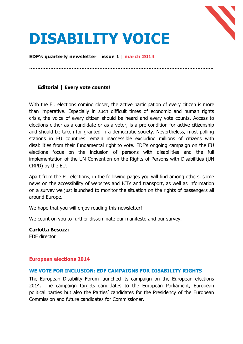 EDF S Quarterly Newsletter Issue1 March 2014