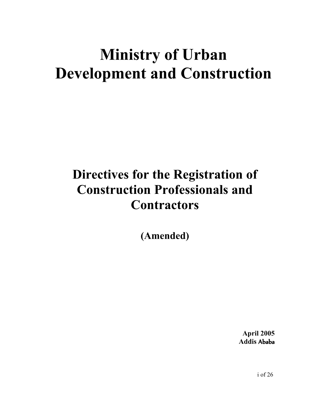 Directives for the Registration of Construction Professionals and Contractors