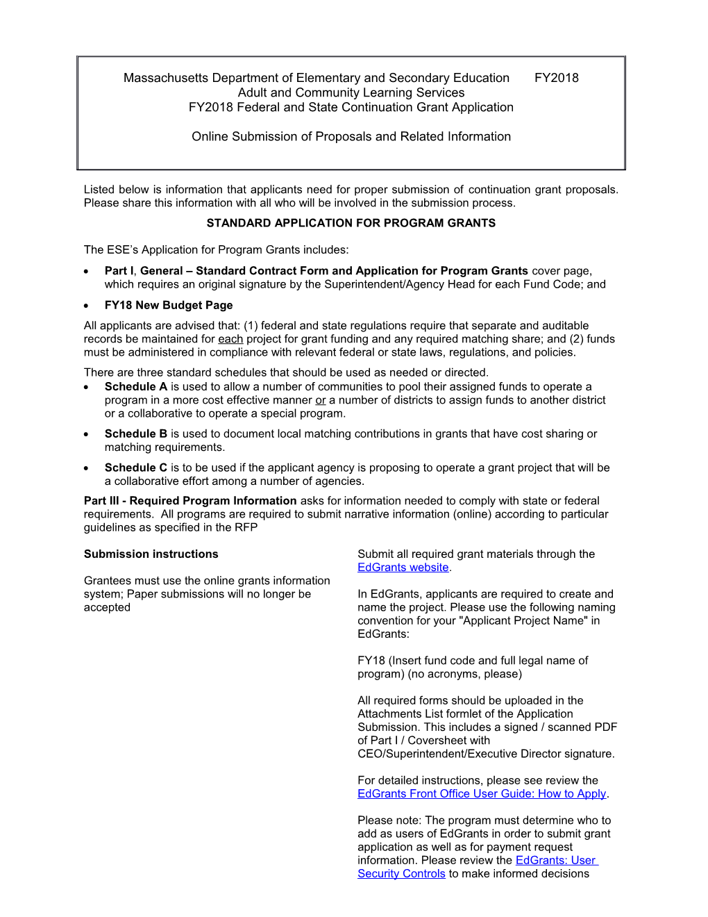 FY2018 Fund Code 340-345 Community Adult Learning Center Submission of Proposal