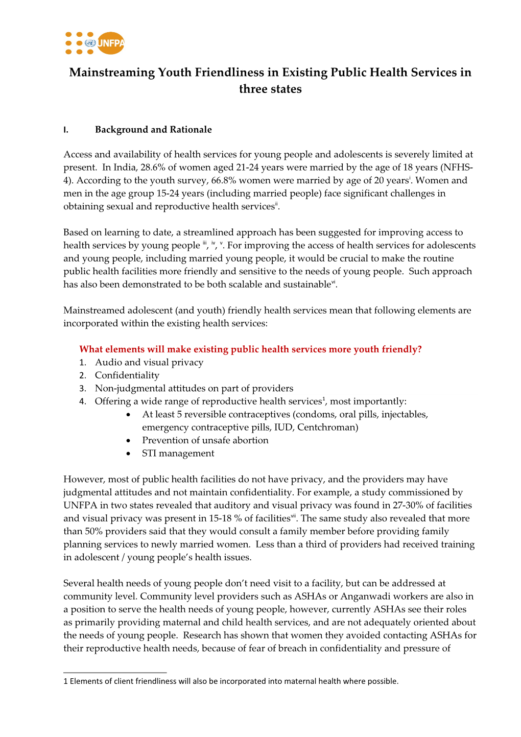 Mainstreaming Youth Friendliness in Existing Public Health Services in Three States