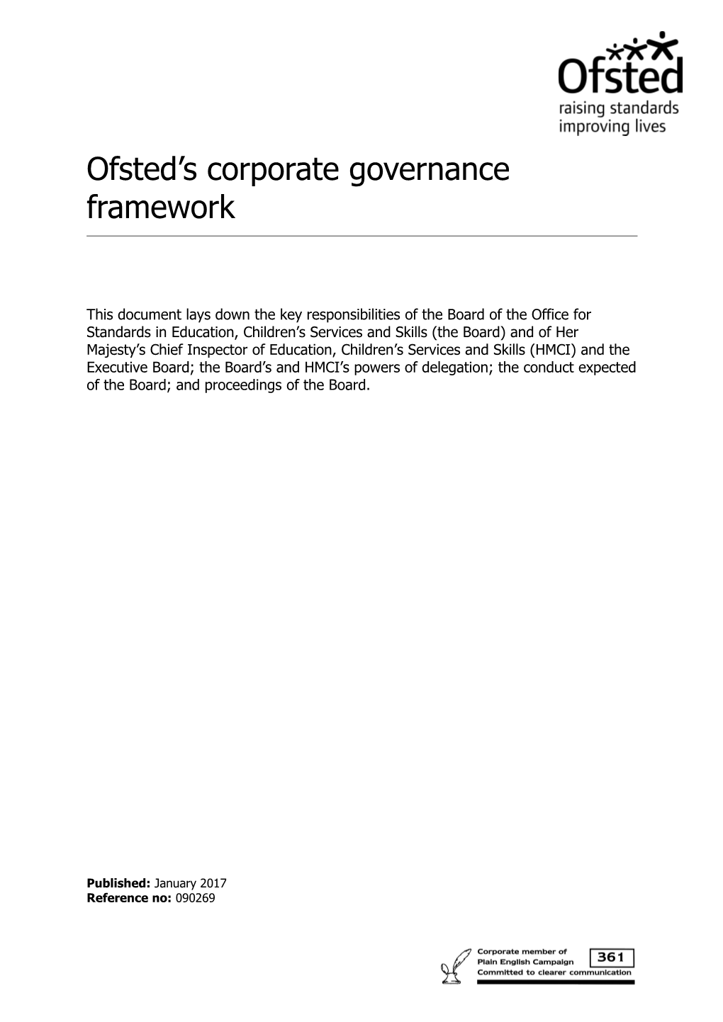 Ofsted S Corporate Governance Framework