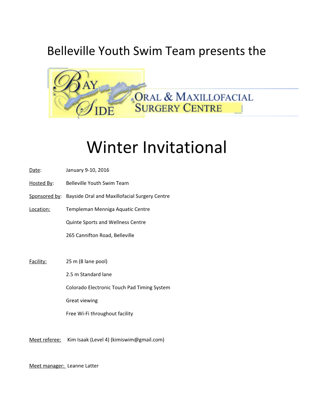 Belleville Youth Swim Team Presents The