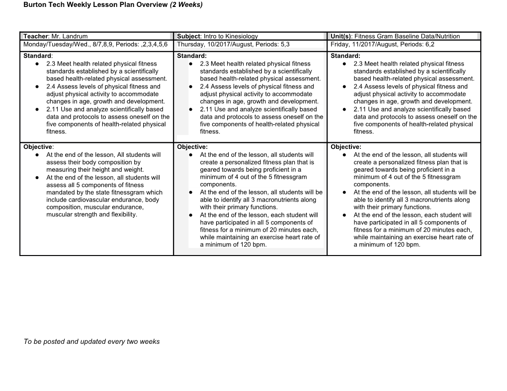 Burton Tech Weekly Lesson Plan Overview (2 Weeks)