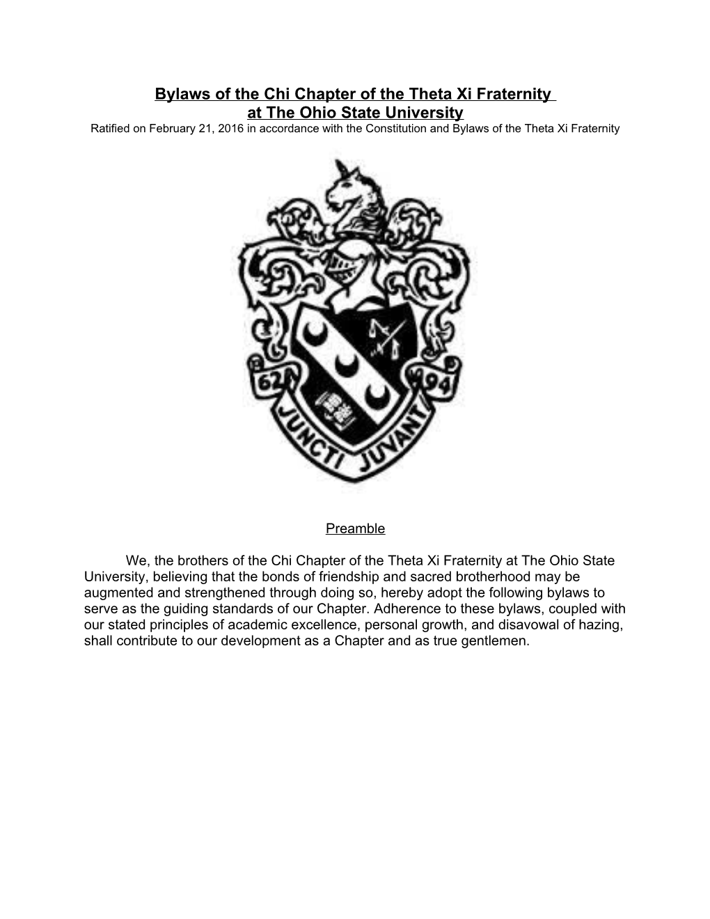 Bylaws of the Chi Chapter of the Theta Xi Fraternity