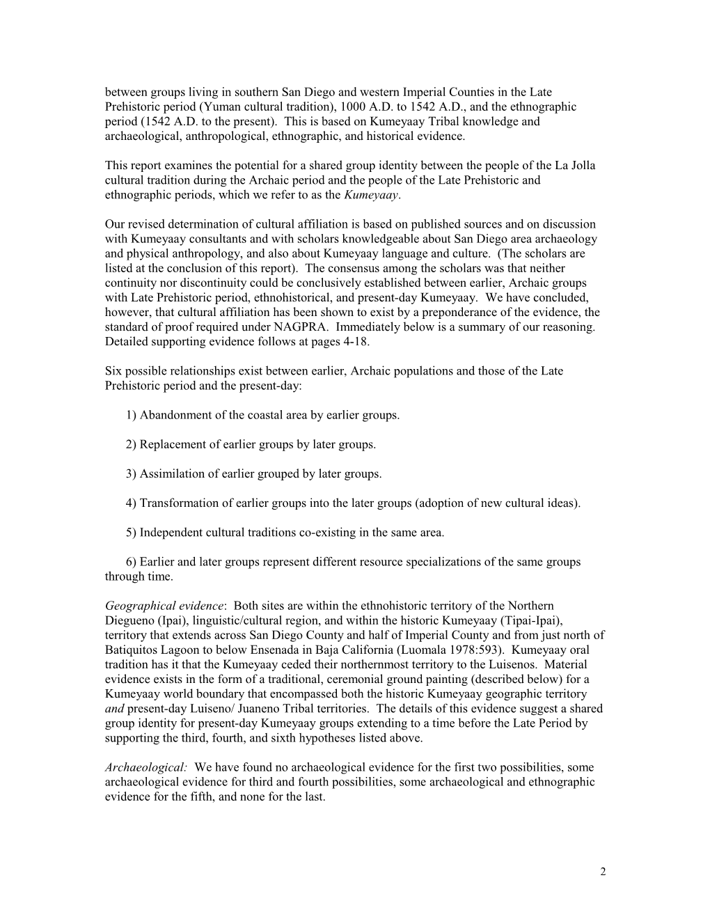 UCLA Draft Report on Kumeyaay Cultural Affiliation