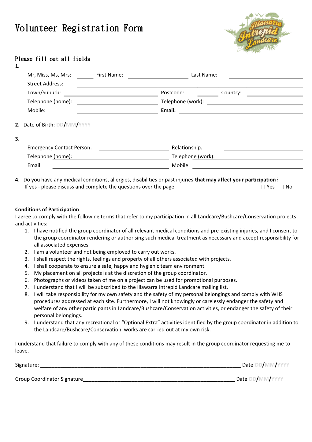 Volunteer Registration Form 2007