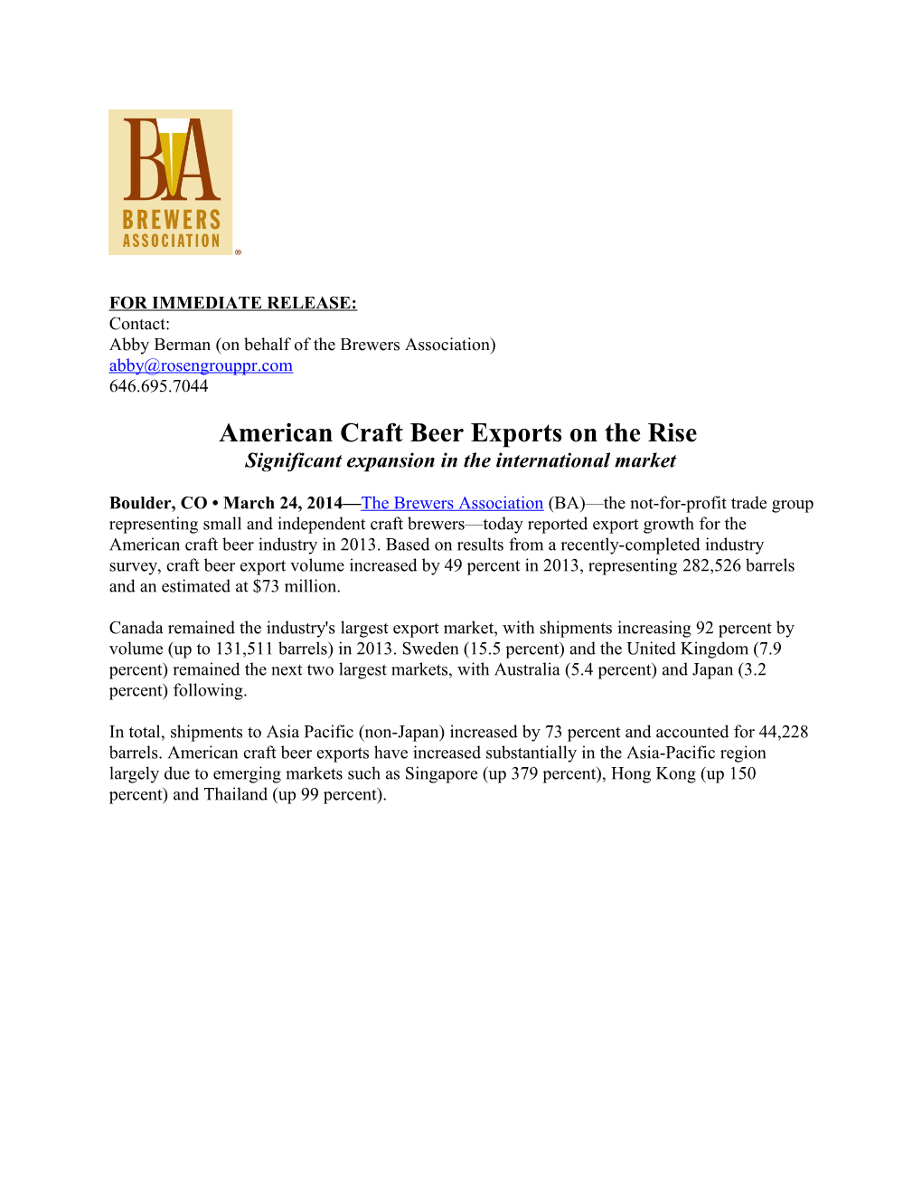 American Craft Beer Exports on the Rise